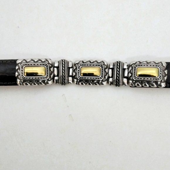 BRIGHTON BROWN LEATHER BELT WOMEN’S M CROC EMBOSSED SILVER/GOLD TONE FITTINGS - Picture 5 of 5